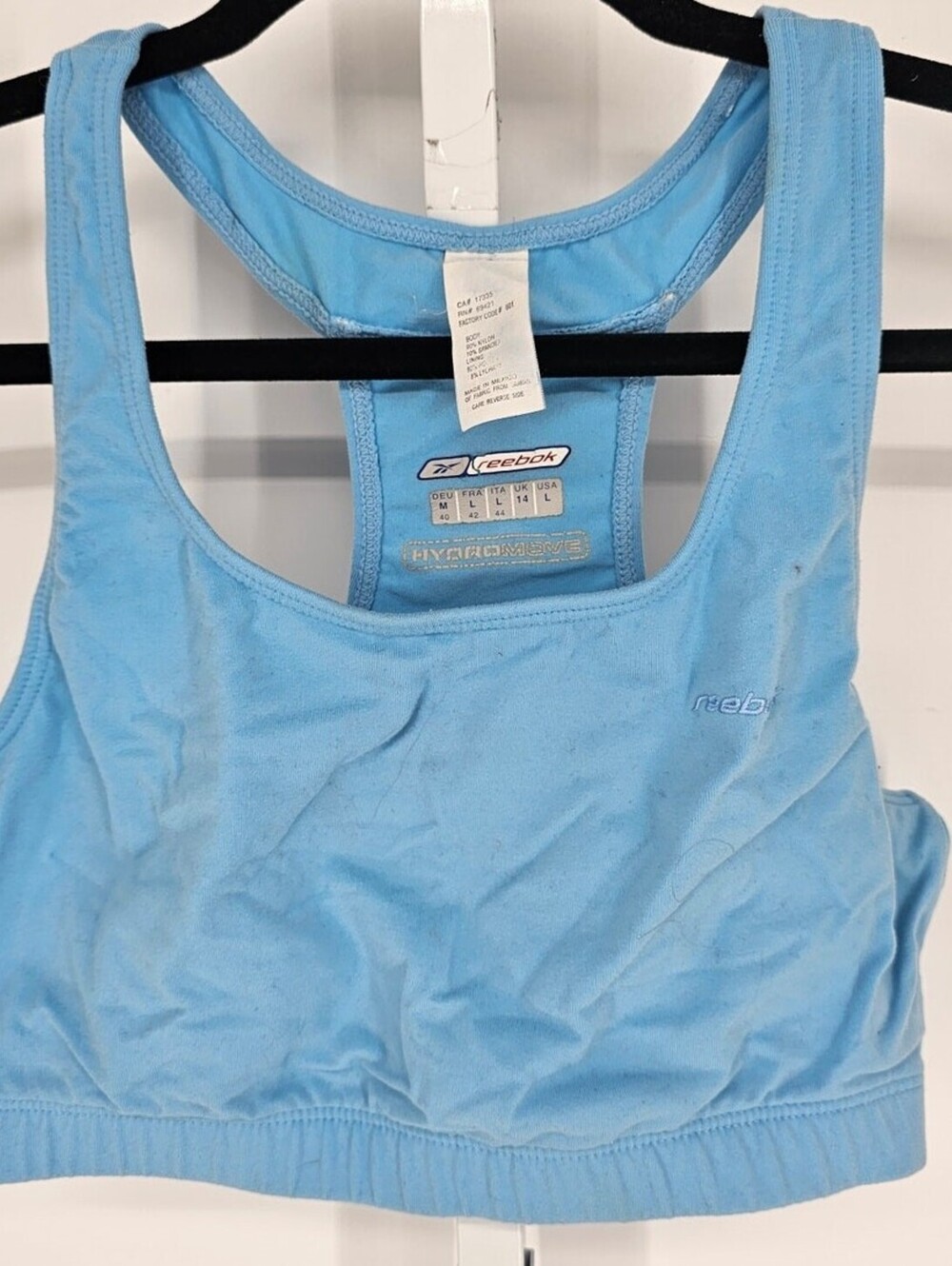 Reebok Womens Sz L Racerback Sports Bra Light Sky Blue